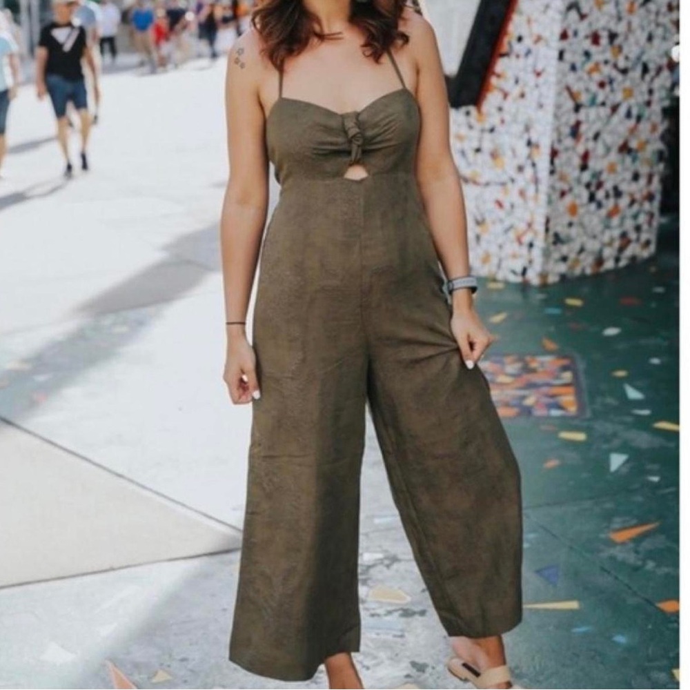 elevenses Olive Green Wide-Leg Strapless Jumpsuit